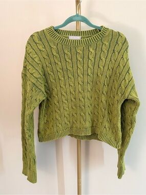 J. Crew Olive Two Tone Utility Green Cable Knit Crew Sweater